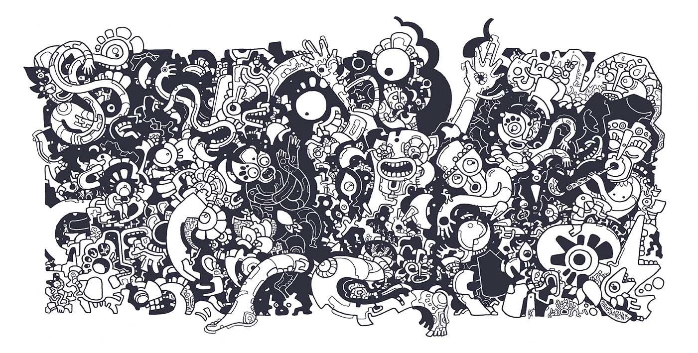 Dessin au feutre et marqueur de personnages dansant par Thomas Marchais, artiste à Toulouse